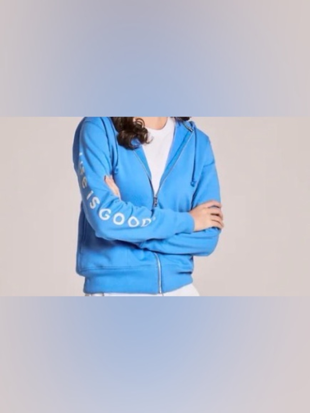 Women's Life is Good Crafty Wordmark Good Vibes Zip Hoodie in Athletic Blue, XXL